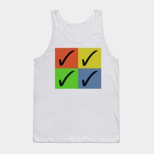 4 Black Check Marks On Red, Yellow, Green and Blue Squares Tank Top